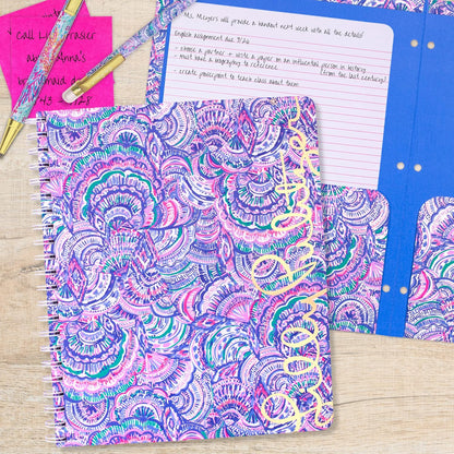 Lilly Pulitzer Large Blue Hardcover Spiral Notebook, 11" x 9.5" with 160 College Ruled Pages, Cabana Cocktail