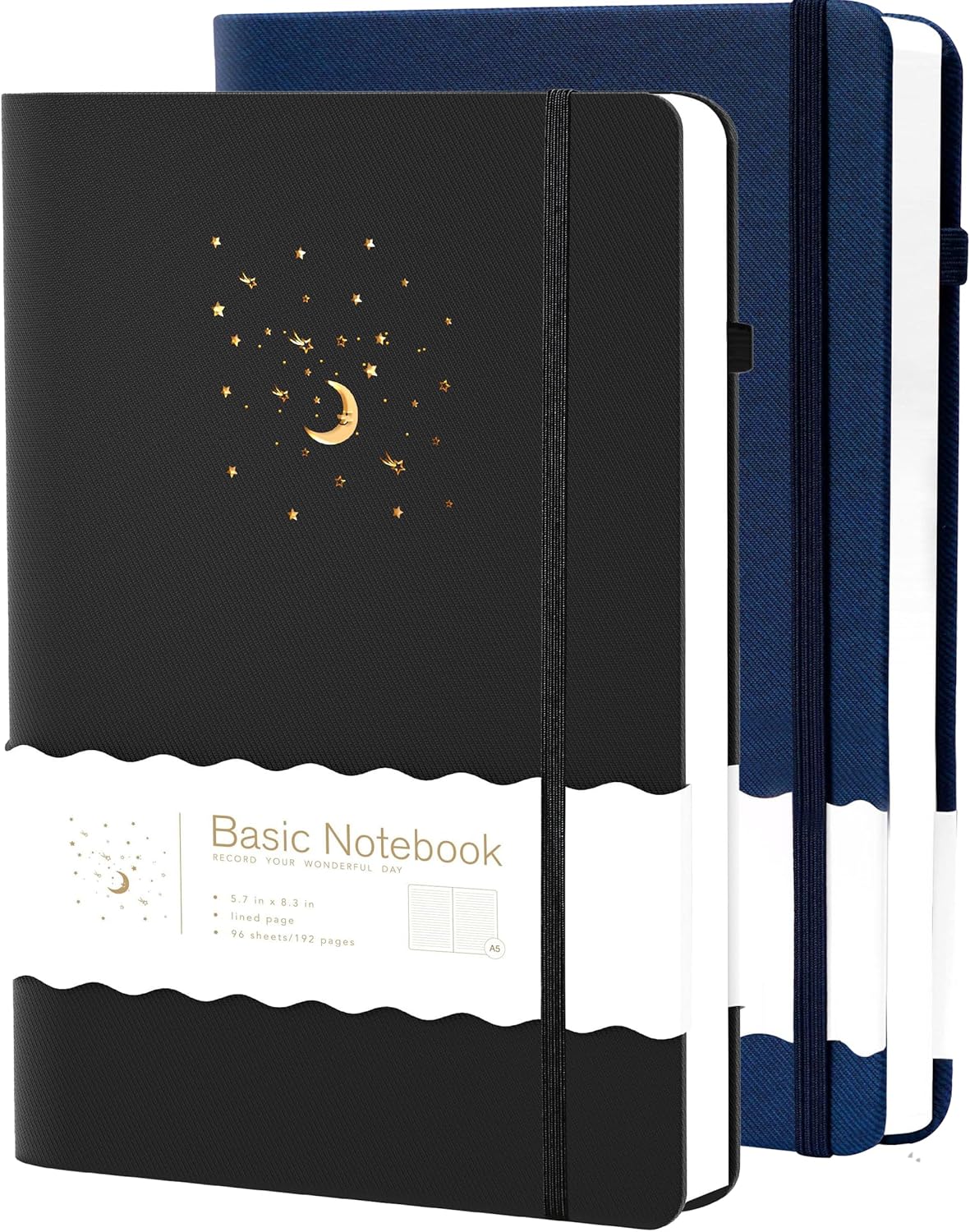 CAGIE Journal Notebook for Women Men, Hardcover Lined Notebooks Journals for Writing Work Journaling Note Taking Diary with Pen Loop (Black Ruled), Gifts, 5.7" x 8.3", 196 Pages