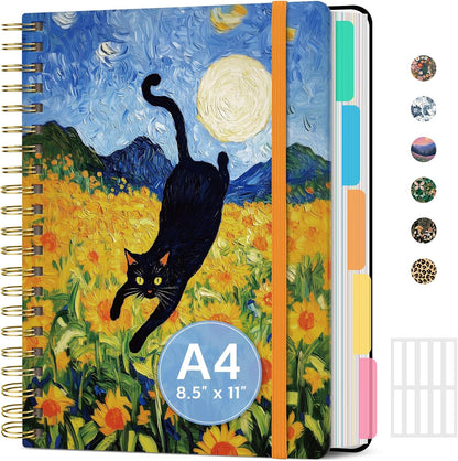 Large Spiral Notebook with Dividers & Tabs, 8.5" x 11" Hardcover 5 Subject Notebook for Work, 280 pages, College Ruled, Cute Journal for Women, Perfect for Study & Office Note Taking, Garden