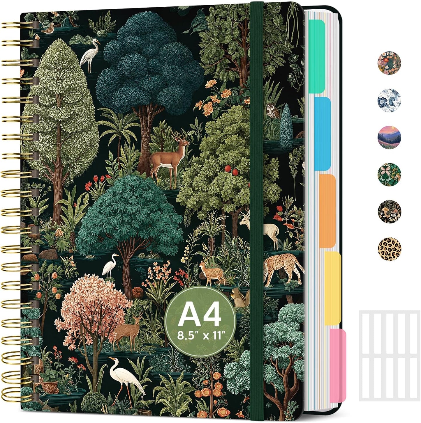 Large Spiral Notebook with Dividers & Tabs, 8.5" x 11" Hardcover 5 Subject Notebook for Work, 280 pages, College Ruled, Cute Journal for Women, Perfect for Study & Office Note Taking, Garden