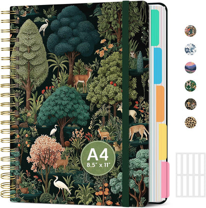 Large Spiral Notebook with Dividers & Tabs, 8.5" x 11" Hardcover 5 Subject Notebook for Work, 280 pages, College Ruled, Cute Journal for Women, Perfect for Study & Office Note Taking, Garden
