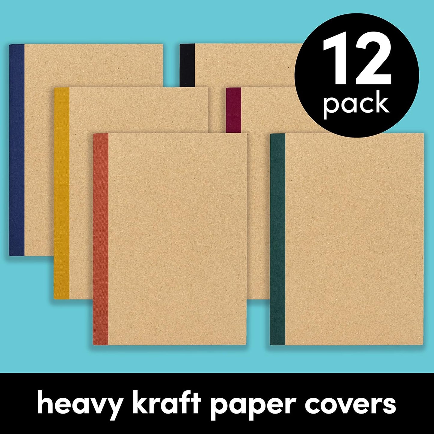 PAPERAGE 6-Pack Composition Notebook Journals, 120 Pages, Kraft Cover with Jewel Tone Spines, College Ruled Lined Paper, Small Size (8 in x 5.75 in) – for Home, Office or School Supplies