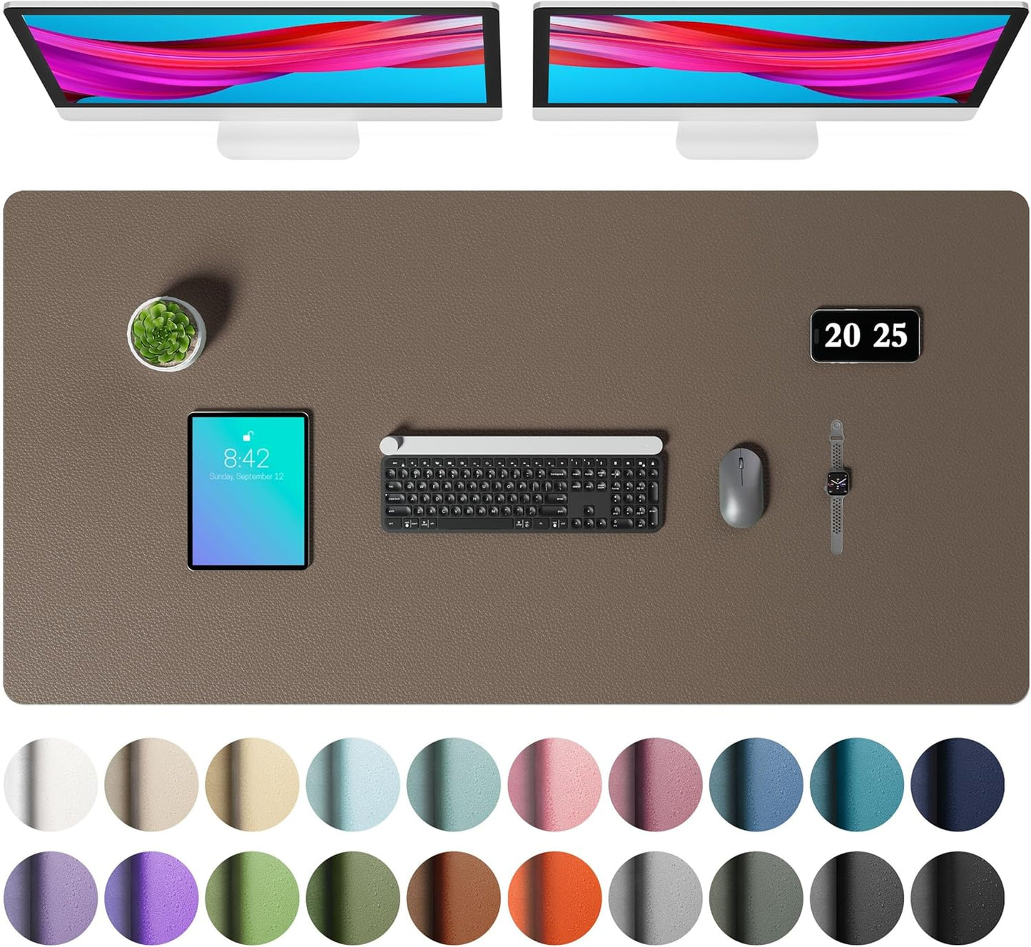 Aothia Non-Slip Waterproof PU Leather Desk Pad Protector for Mouse, Writing Desk, Office, Home, Laptop Blotter, 23.6" x 13.7", Black - Colors B