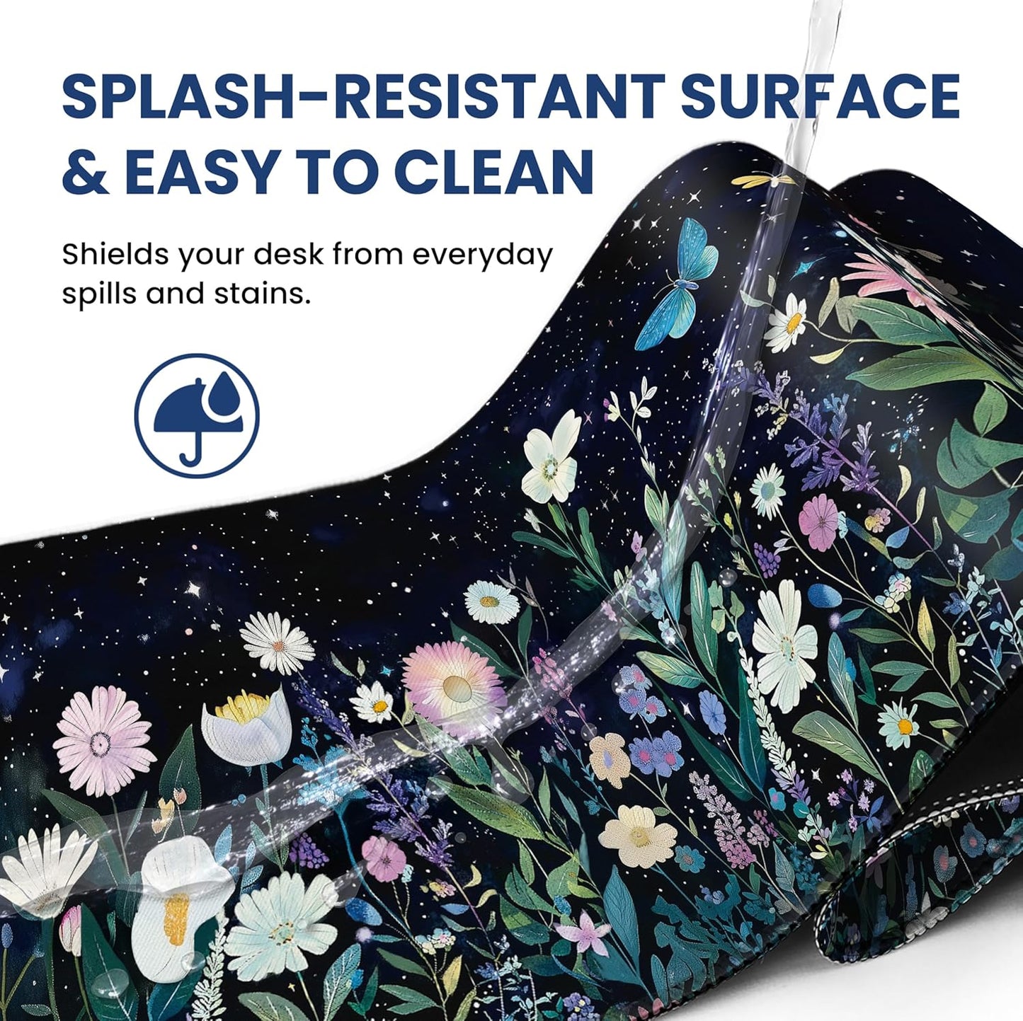 Large Mouse Pad for Desktop, Cute Desk Mat Pad Protector for Work & Gaming, Aesthetic Pretty Anti-Slip Laptop Blotter Cover for Office School Home Supplies, Wildflowers, 31.5" x 11.8"