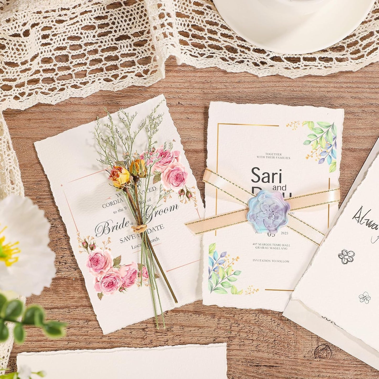Prudiut 25 Sheets Cotton Watercolor Paper, 300 GSM Deckled Edge, 5 x 7 inch, Rough/Textured, White, for Watercolors, Wedding Invitations, Cards, Crafts