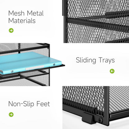 Lavatino 3-Tier Letter Tray Desk Organizer, Mesh Metal Paper File Tray Organizer for Desk, Office Supplies & Home Organization, Fits A4 Paper, Mail, Magazines & Office Accessories (Black with Handle)