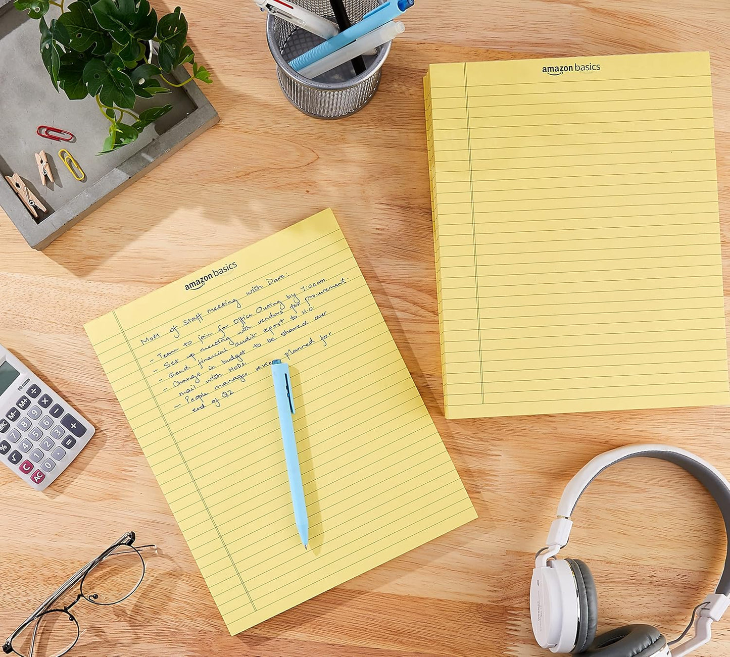 Amazon Basics Wide Ruled Lined Writing Note Pads with Sturdy Back, 8.5" x 11.75", Multicolor, 6-Pack, 300 Sheets, Perforated