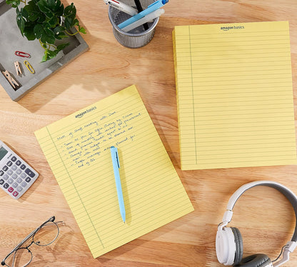 Amazon Basics Wide Ruled Lined Writing Note Pads with Sturdy Back, 8.5" x 11.75", Multicolor, 6-Pack, 300 Sheets, Perforated