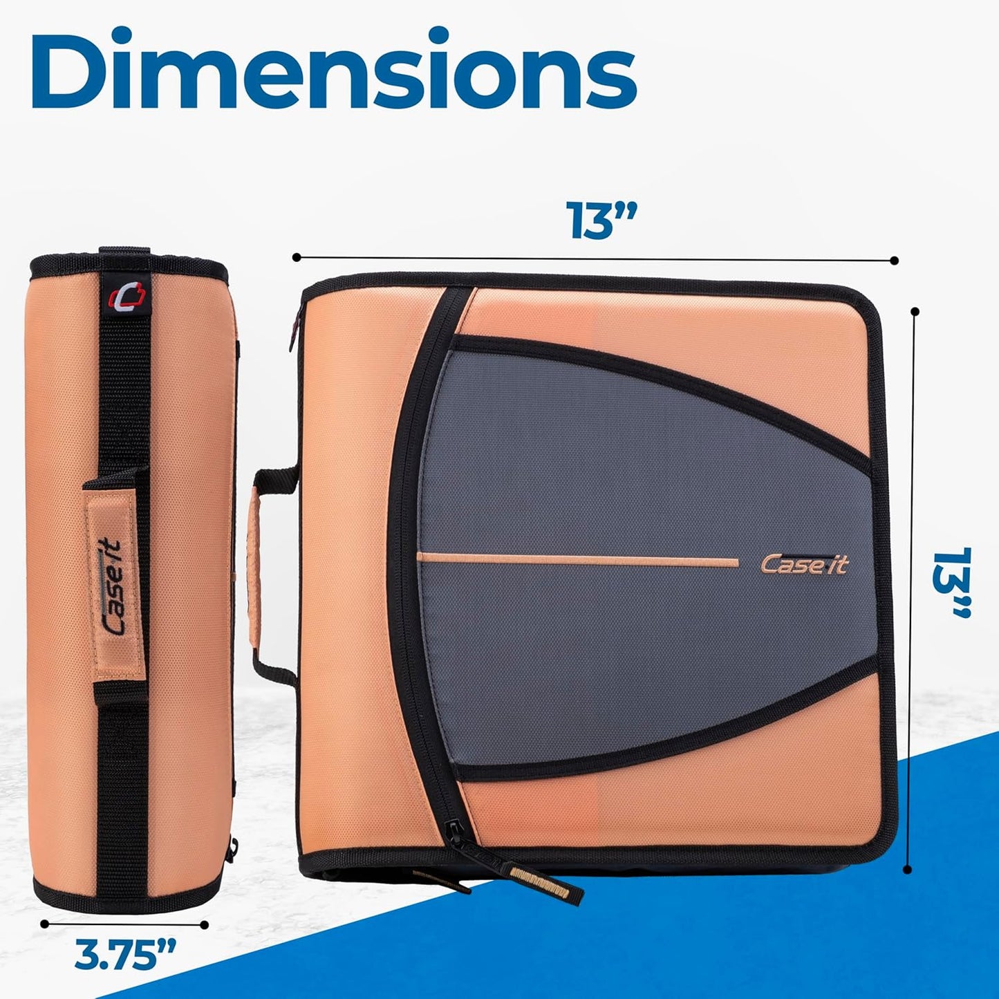 Case-it Mighty Zip Tab School Zipper Binder | 3-Inch O-Rings, 600-Sheet Capacity, 5-Subject Expanding File Folder, Multiple Pockets & Storage Organizer, Shoulder Strap | D-146 Jet Black