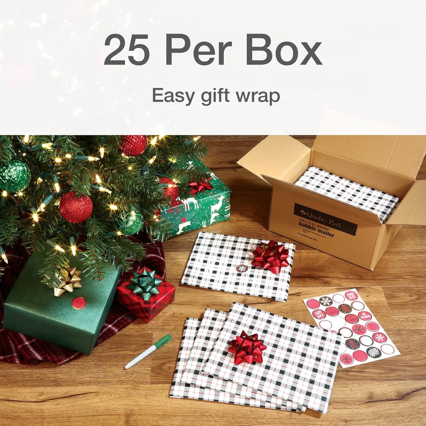 Quality Park Bubble Mailers, 8.5 x 11 Shipping Envelopes, Water Resistant White Poly Padded Envelopes, Redi-Strip Peel Off Closure, 25/Box (QUA85859)