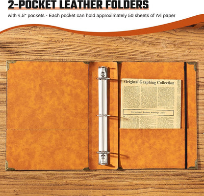 Ovesmusl Leather 3 Ring Binder Fits 8.5"x11" Letter Size Paper, 1 Inch Round Ring Binder Holds 200 Sheets, Notebook Cover Loose Leaf Organizer, Green Tree