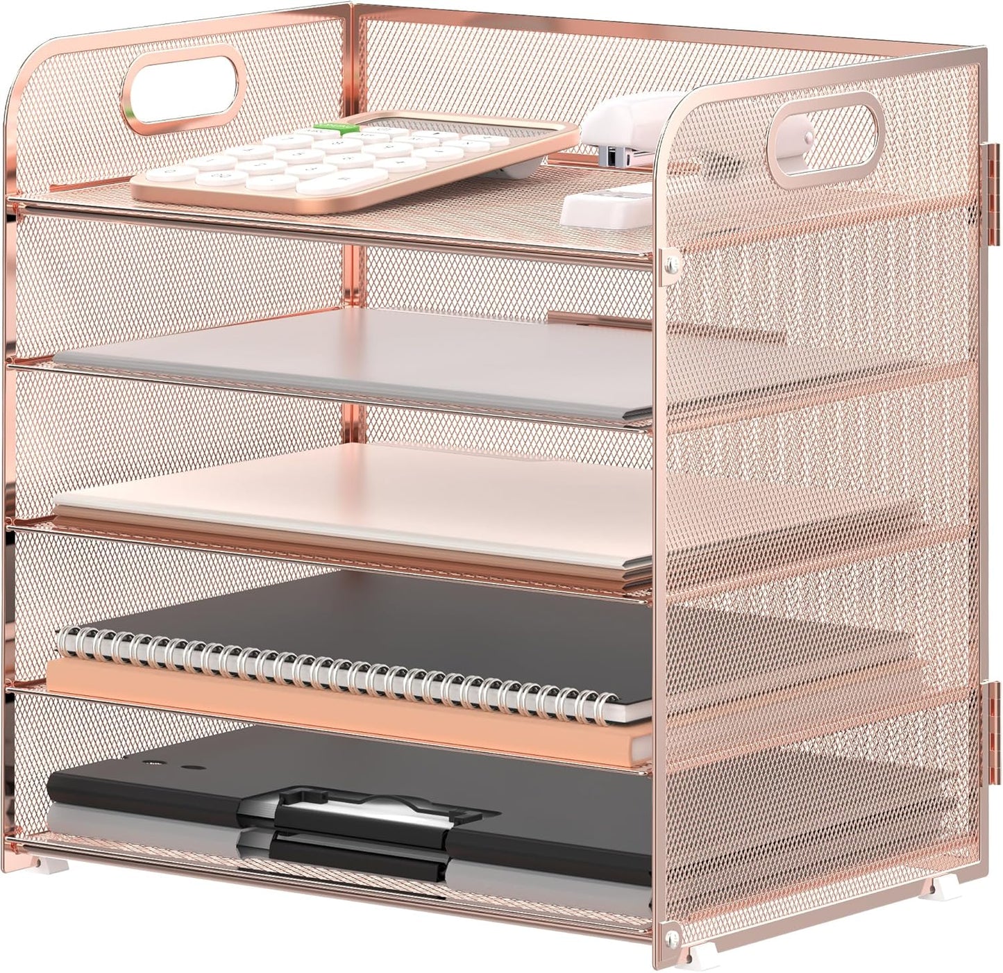 Supeasy 5 Trays Paper Organizer Letter Tray with Handle-Mesh Desk File Holders, Paper Sorter Desk Organizer for Office, Home, Classroom or School