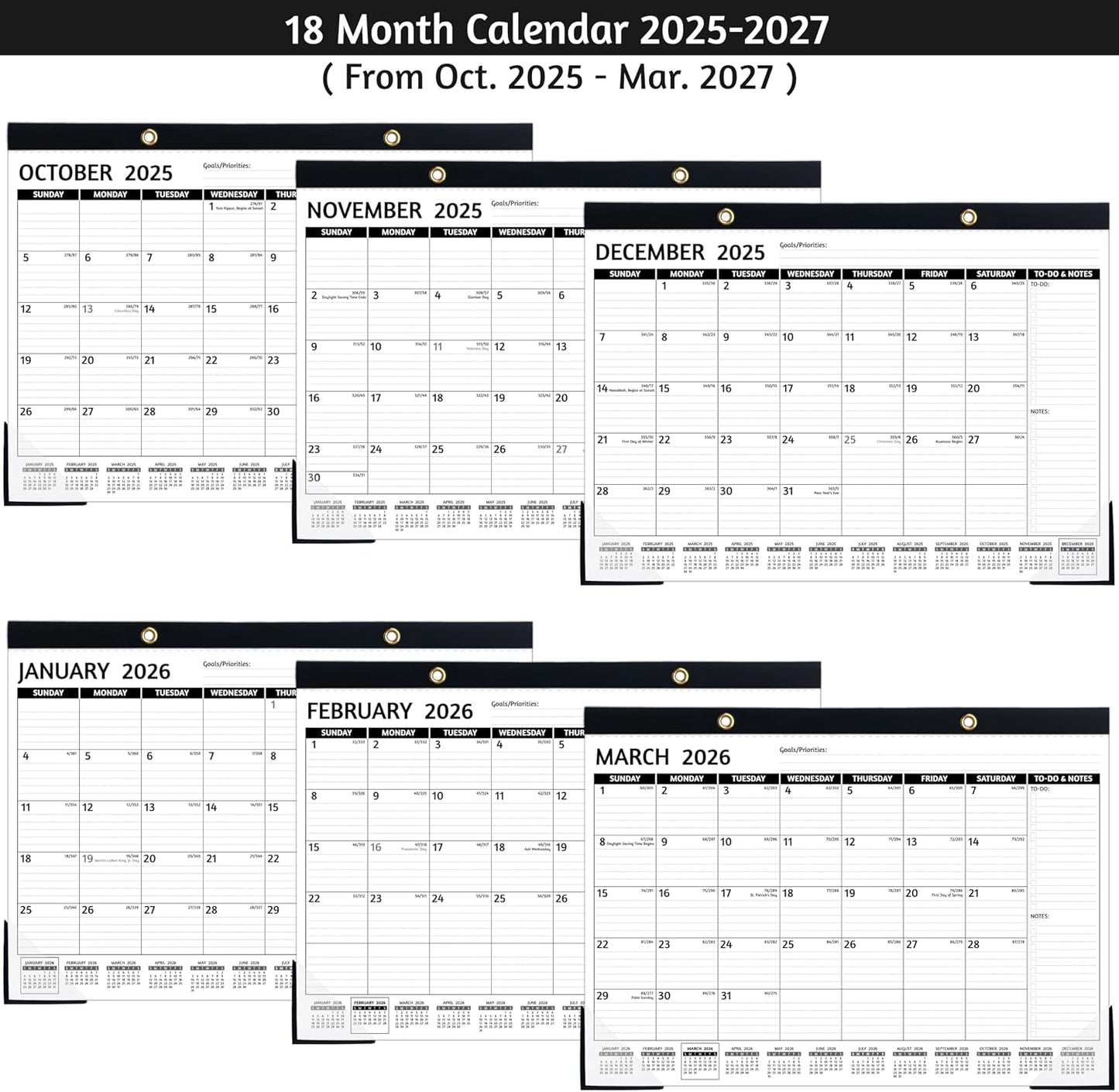 2026-2027 Desk Calendar – Run Now to MAR. 2027, 18 Monthly Desk Calendar 2026-2027 Large, 17'' x 12'', Best Desk/Wall Calendar 2026 with To-do Lists, Desk Pad, Ruled Blocks, Corner Protectors
