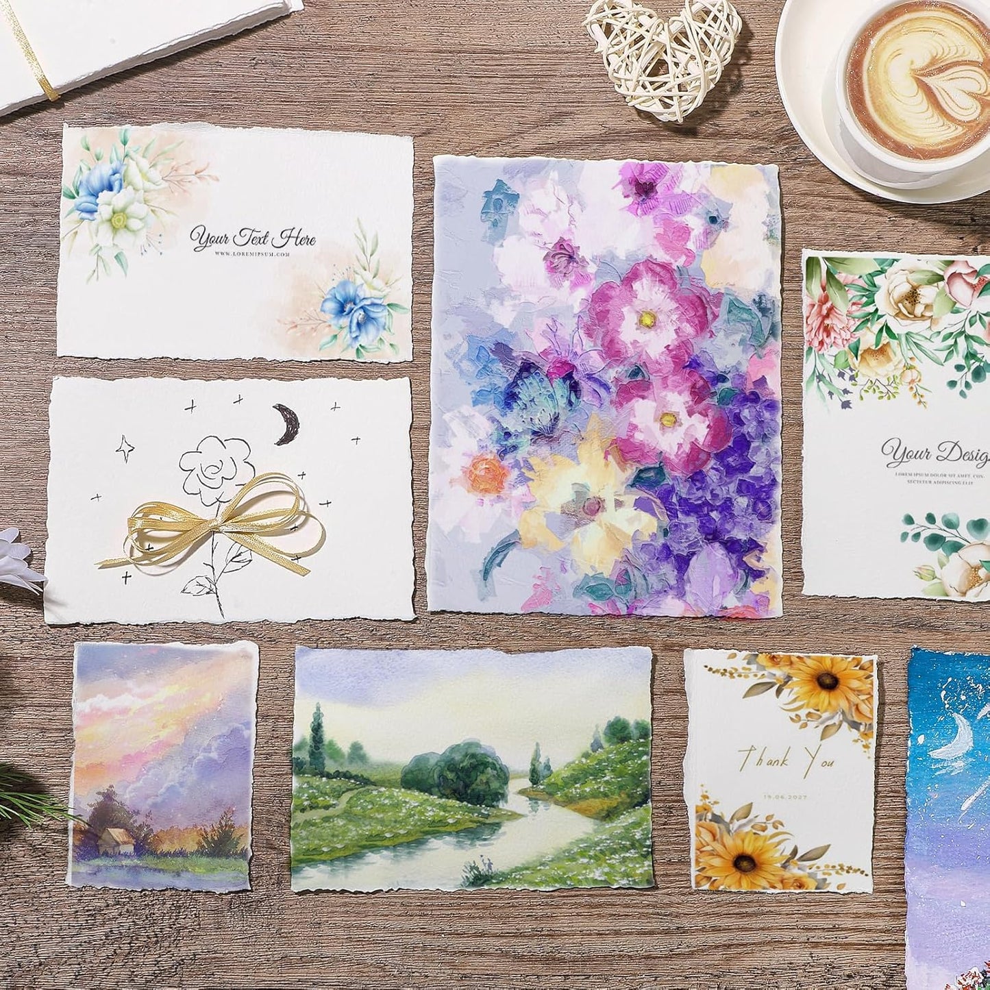 Prudiut 25 Sheets Cotton Watercolor Paper, 300 GSM Deckled Edge, 5 x 7 inch, Rough/Textured, White, for Watercolors, Wedding Invitations, Cards, Crafts