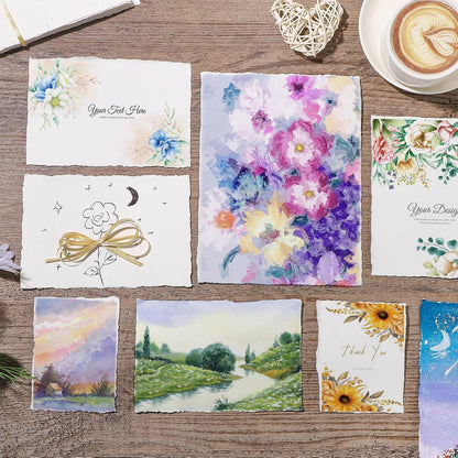 Prudiut 25 Sheets Cotton Watercolor Paper, 300 GSM Deckled Edge, 5 x 7 inch, Rough/Textured, White, for Watercolors, Wedding Invitations, Cards, Crafts