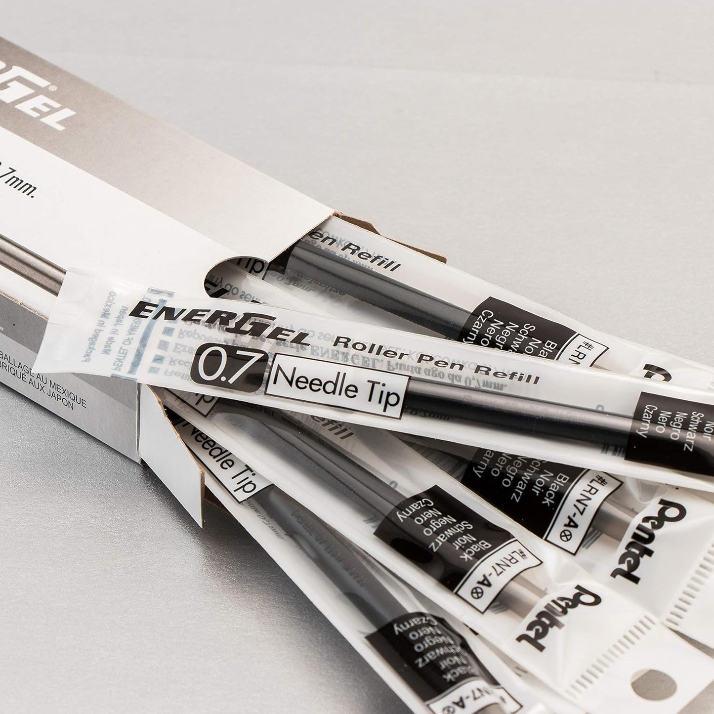 Pentel Refill Ink for EnerGel Liquid Gel Pen, (0.7mm), Medium Line, Needle Tip, Black Ink, Box of 12 (LRN7-A)