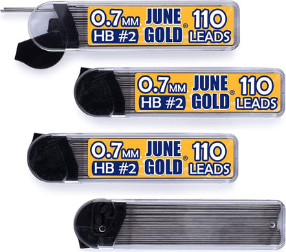 June Gold 640 Pieces, 0.5 mm HB #2 Lead Refills, 160 Pieces Per Dispenser, Fine Thickness, Break Resistant Lead/Graphite (Pack of 4 Dispensers)