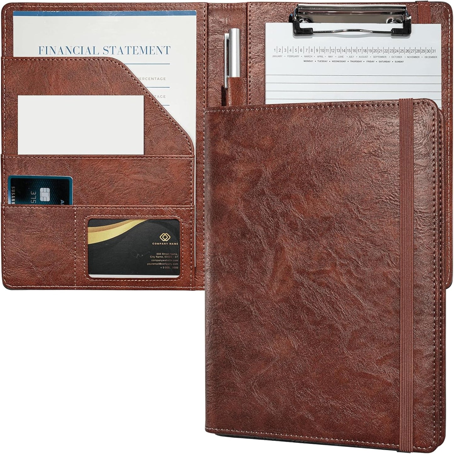 Small Clipboard Junior Padfolio Folio 7 x 9 Writing Pad Refillable, Mymazn Faux Leather Folder A5 for Notepad 5 x 8 Junior Size Portfolio (Black)