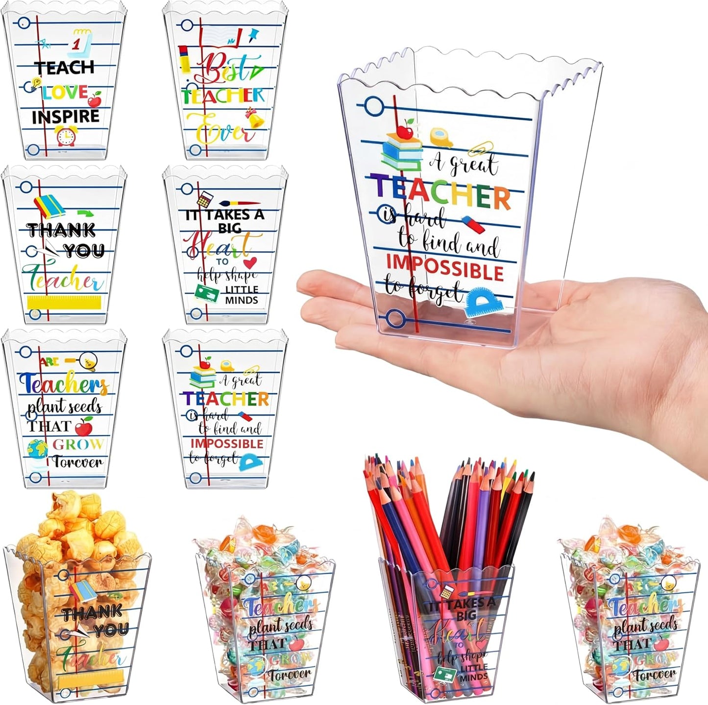 Mimorou 6 Pcs Teacher Gift Box Teacher Appreciation Gift Container Thank You Pencil Notebook Composition Book Crayon Candy Popcorn Holders for End of Year Graduation Party (Notebook)