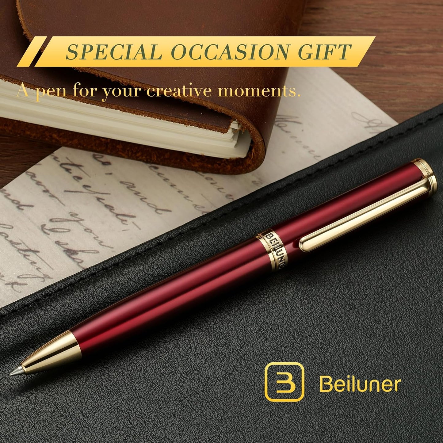 BEILUNER Luxury Gel Pen with 24K Gold Finish, Black Piano Lacquer, Luxury Grade Craftsmanship, Best Pen Gift Set for Men and Women, Professional, Executive, Office, Retractable Nice Pens