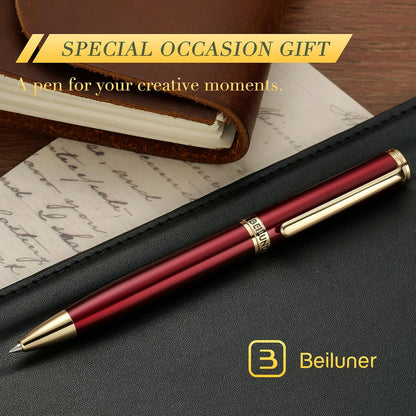 BEILUNER Luxury Gel Pen with 24K Gold Finish, Black Piano Lacquer, Luxury Grade Craftsmanship, Best Pen Gift Set for Men and Women, Professional, Executive, Office, Retractable Nice Pens