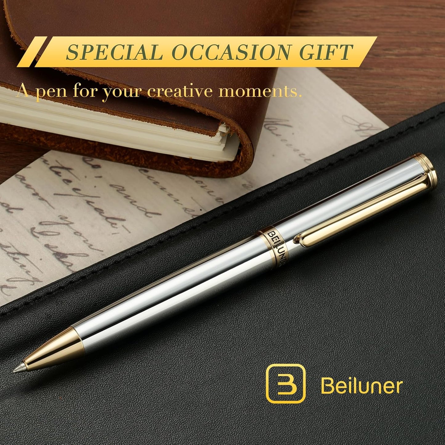 BEILUNER Luxury Gel Pen with 24K Gold Finish, Black Piano Lacquer, Luxury Grade Craftsmanship, Best Pen Gift Set for Men and Women, Professional, Executive, Office, Retractable Nice Pens