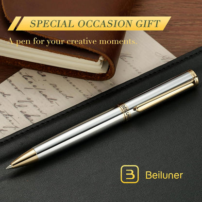 BEILUNER Luxury Gel Pen with 24K Gold Finish, Black Piano Lacquer, Luxury Grade Craftsmanship, Best Pen Gift Set for Men and Women, Professional, Executive, Office, Retractable Nice Pens