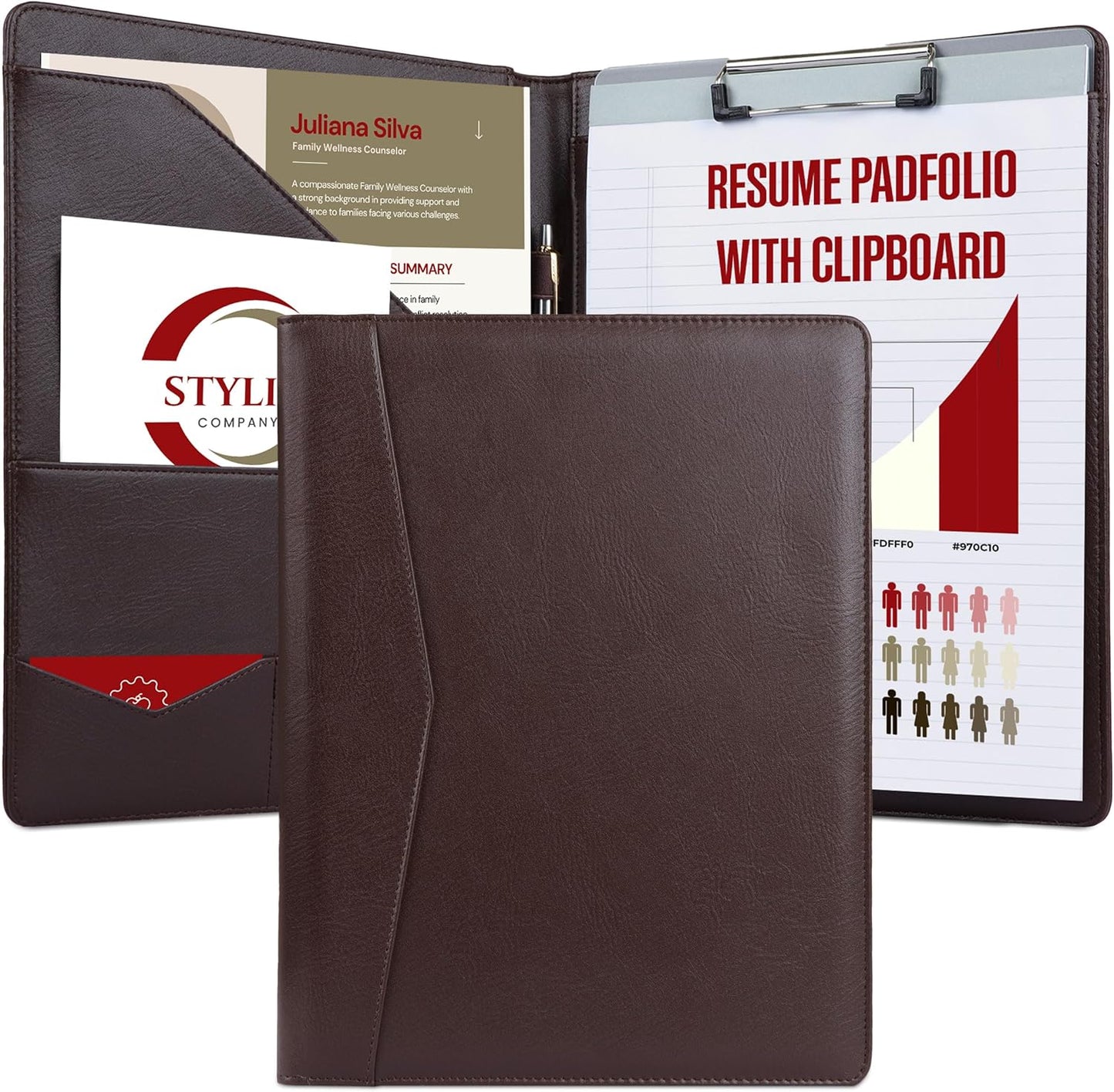 STYLIO Padfolio Folder with Removable Clipboard | Portfolio Organizer | Binder with Storage for Notebook, Notepad | Nursing Clipboard Folio, CNA Accessories for Work | Vegan Leather