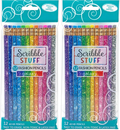 Scribble Stuff Fashion Pencil Pack, Rainbow Swirl Edition, Unsharpened, Back To School Pencils, 12 Count
