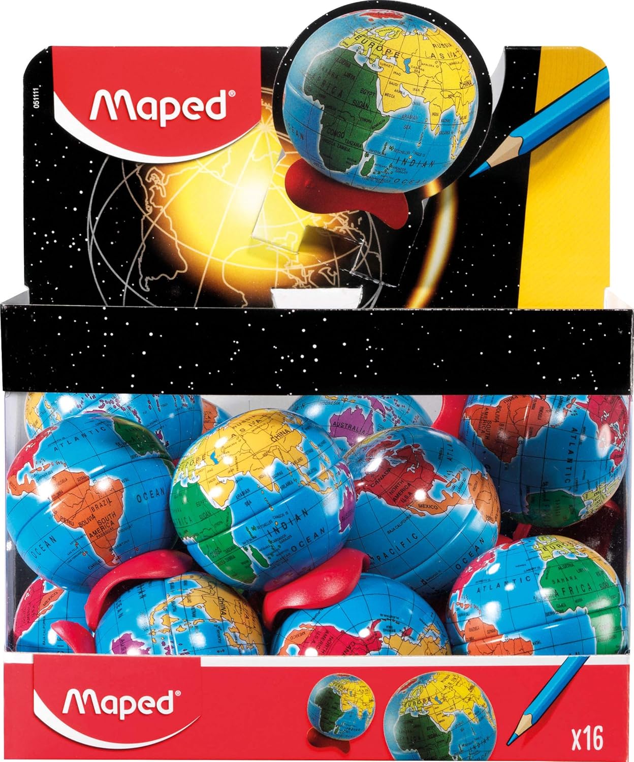 Maped Globe 1 Hole Pencil Sharpener - Compact Desk Accessory - Precise Sharpening - Educational Tool - Attractive Design & Efficient