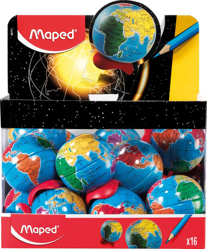 Maped Globe 1 Hole Pencil Sharpener - Compact Desk Accessory - Precise Sharpening - Educational Tool - Attractive Design & Efficient