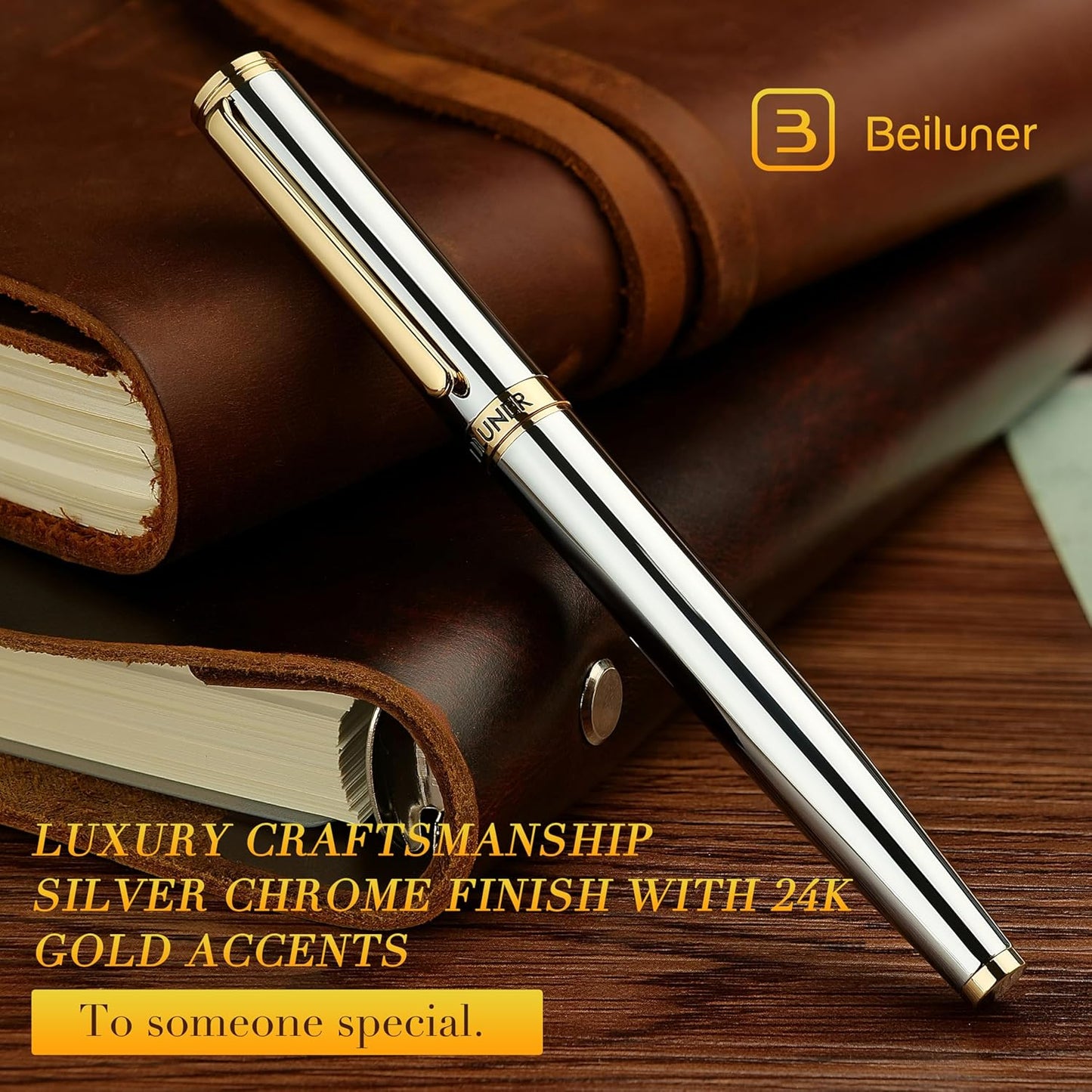 BEILUNER Luxury Rollerball Pen, Stunning Green Lacquer with 24K Gold Trim,Noble and Elegant Designs,Schneider Ink Refill, Best Gift Set for Men & Women, Refillable, Executive Writing, Nice Pens