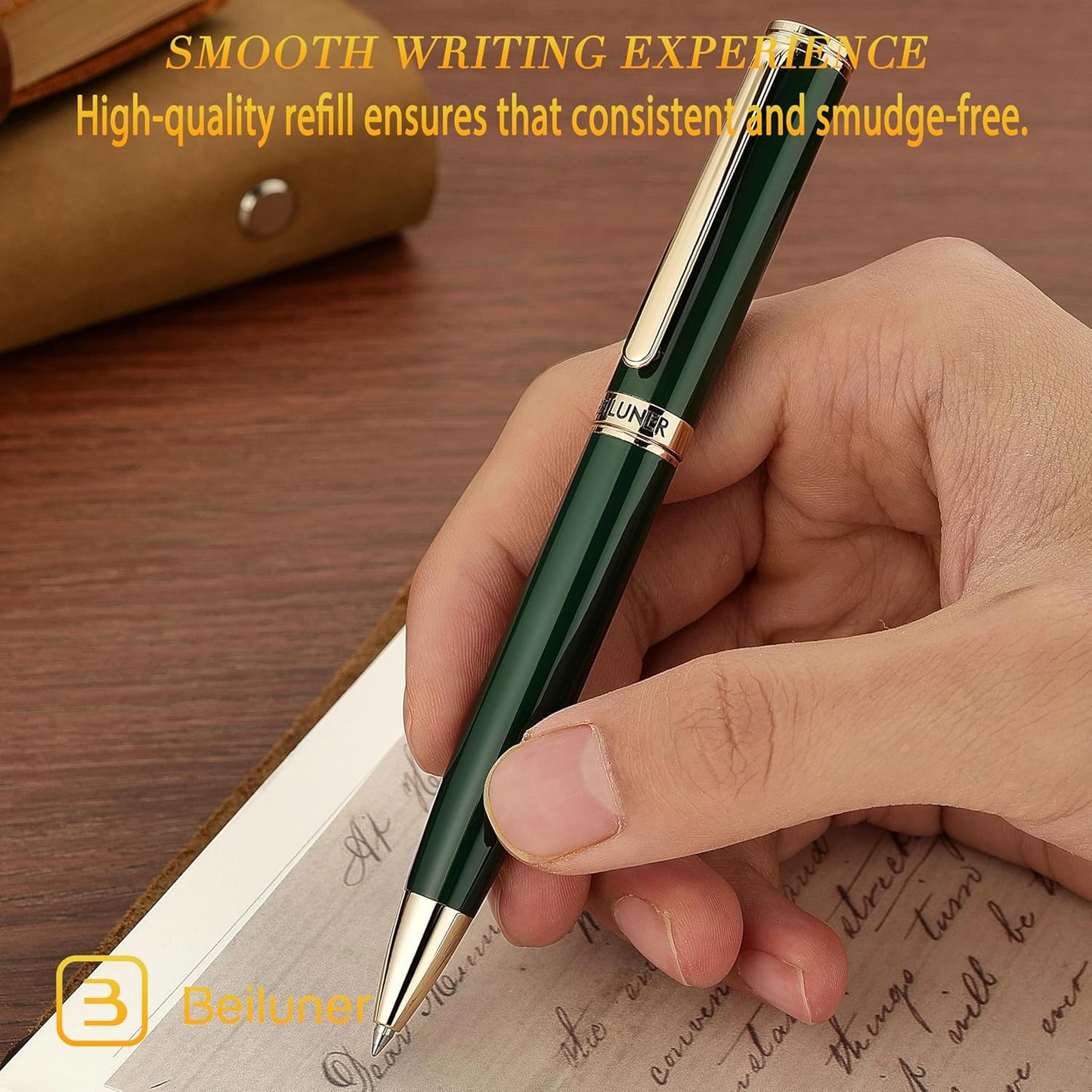 BEILUNER Luxury Gel Pen with 24K Gold Finish, Black Piano Lacquer, Luxury Grade Craftsmanship, Best Pen Gift Set for Men and Women, Professional, Executive, Office, Retractable Nice Pens
