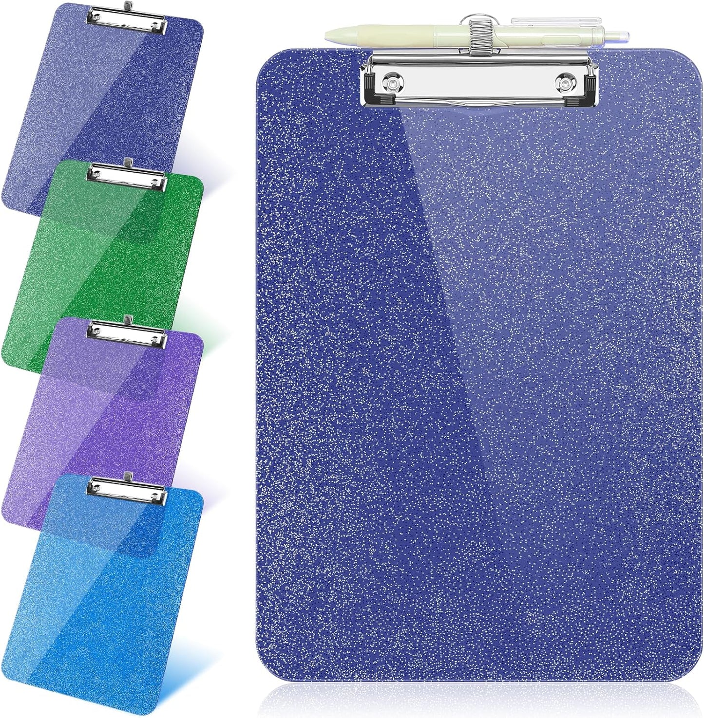 SFLHHDM 1 Pcs Clear Glitter Clipboards, Plastic Clipboard with Pen Holder, Size 8.85 x 12.4 in Shiny Clipboards with Low Profile Clip, Cute Hanging Clipboard for Office School Sparkly Clip Board-Pink