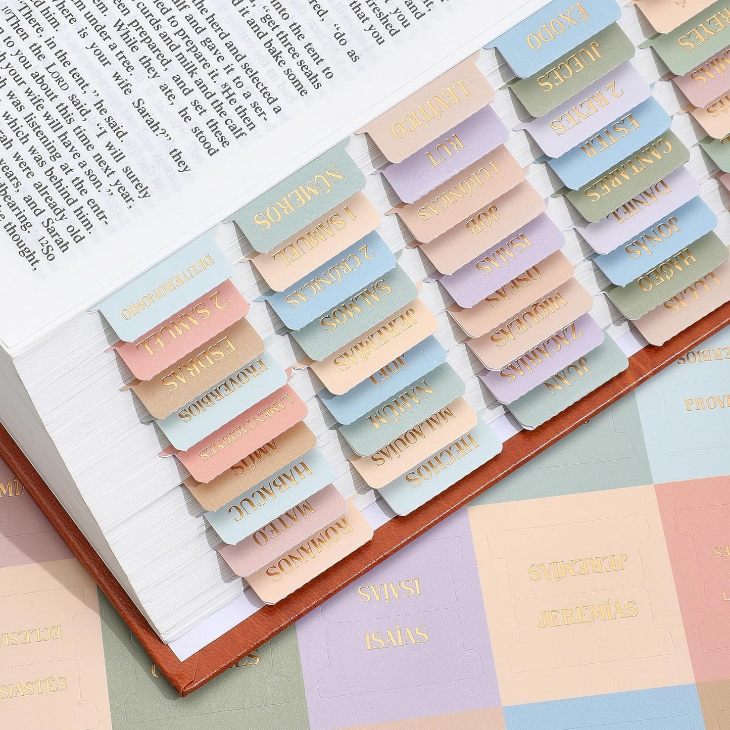 Laminated Bible Tabs, Gold Foil Embossed Lettering Bible Chapter Index Tabs for Women Men, Reposition Large Print Sticky Labels, Easy to Read and Apply, 105Chapters Labels for Easy Navigation (Black)