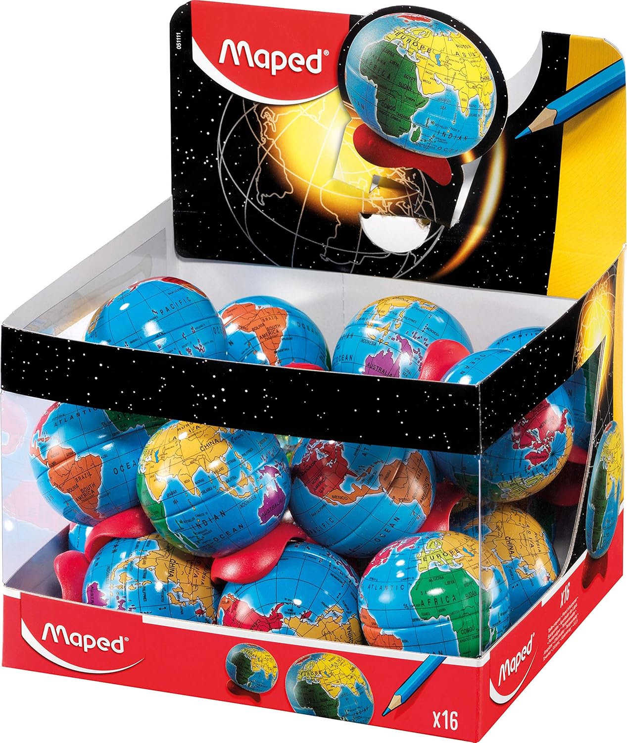Maped Globe 1 Hole Pencil Sharpener - Compact Desk Accessory - Precise Sharpening - Educational Tool - Attractive Design & Efficient