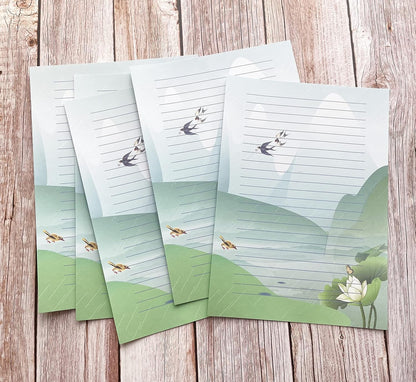 50 Writing Stationery Paper, Lined Stationery Paper for Writing Letter, Notes, Invitations, Craft, 5 Different Style (11.7 x 8.26")