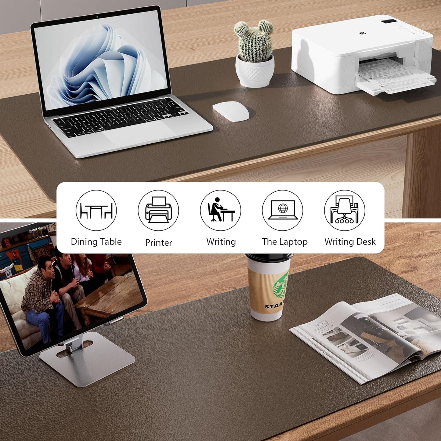 Aothia Leather Desk Pad Protector, Mouse Pad, Office Desk Mat, Non-Slip PU Leather Desk Blotter, Laptop Desk Pad, Waterproof Desk Writing Pad for Office and Home (Black,36" x 17") - Colors B
