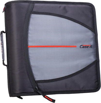 Case-it Mighty Zip Tab School Zipper Binder | 3-Inch O-Rings, 600-Sheet Capacity, 5-Subject Expanding File Folder, Multiple Pockets & Storage Organizer, Shoulder Strap | D-146 Jet Black