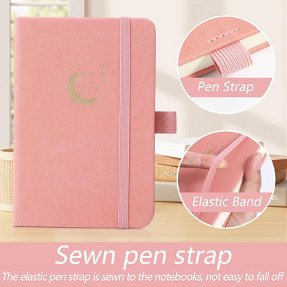 BOBO RABBIT 3 Pack Pocket Small Notebooks Total 600 Pages A6 Moon Star Aesthetic Mini Compact Journal Notebook For Note Taking Journaling Hardcover Leather College Ruled Lined Note Pads for Women Men Travel Office School