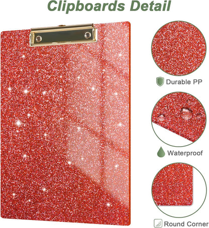 Rimilak Acrylic Glitter Clipboards, Sparkly Board with Low Profile Gold Clip, Designed for Classroom School and Office Use, A4 Letter Size 9 x 12.5 in, Pink