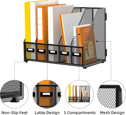 DALTACK 4 Vertical Compartments Magazine File Holder, Binder Organizer, Metal Desk Organizers for Office Home School Classroom Organization, Black