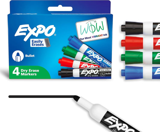 Low Odor Dry Erase Markers Bullet Tip Assorted Colors 4 Count