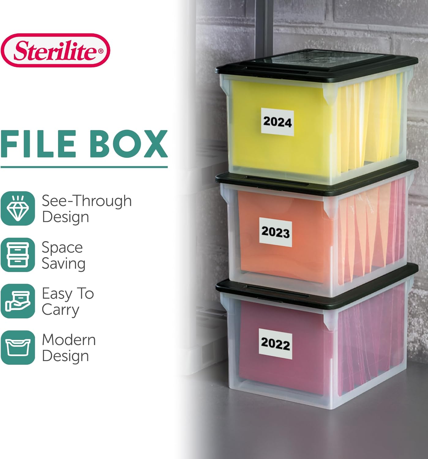 File Box Tote with Lids for Letter and Legal Folders, 8-Pack | Stackable Plastic Document Storage and Paper Organizer for Home, Office, Desk, and Dorm Organization
