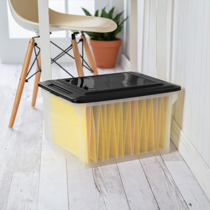 File Box Tote with Lids for Letter and Legal Folders, 8-Pack | Stackable Plastic Document Storage and Paper Organizer for Home, Office, Desk, and Dorm Organization