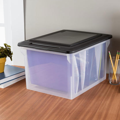 File Box Tote with Lids for Letter and Legal Folders, 8-Pack | Stackable Plastic Document Storage and Paper Organizer for Home, Office, Desk, and Dorm Organization
