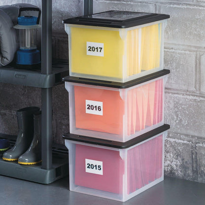 File Box Tote with Lids for Letter and Legal Folders, 8-Pack | Stackable Plastic Document Storage and Paper Organizer for Home, Office, Desk, and Dorm Organization