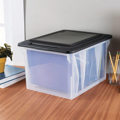 File Box Tote with Lids for Letter and Legal Folders, 8-Pack | Stackable Plastic Document Storage and Paper Organizer for Home, Office, Desk, and Dorm Organization