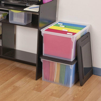 File Box Tote with Lids for Letter and Legal Folders, 8-Pack | Stackable Plastic Document Storage and Paper Organizer for Home, Office, Desk, and Dorm Organization