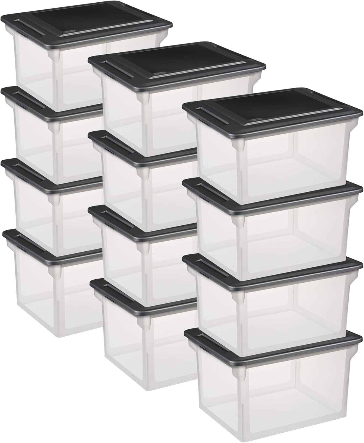 File Box Tote with Lids for Letter and Legal Folders, 8-Pack | Stackable Plastic Document Storage and Paper Organizer for Home, Office, Desk, and Dorm Organization